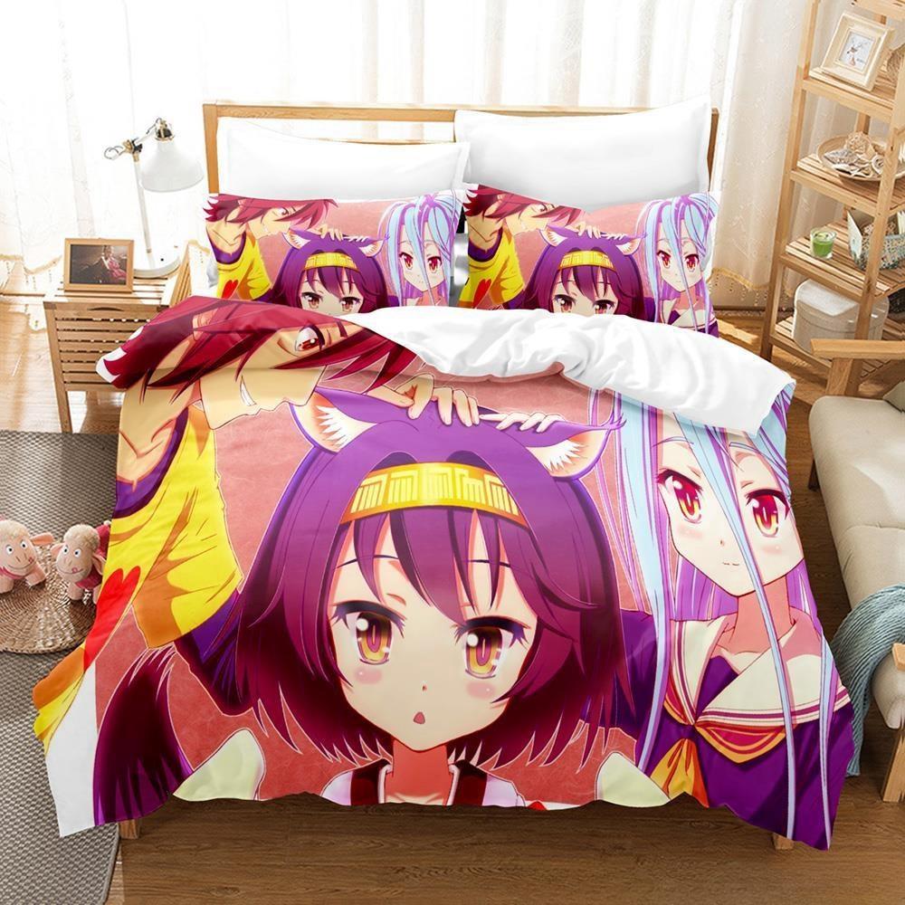 New 3D Printing Kawaii Girls Bedding No Game No Life Bedding Set Cartoon Anime Three-piece Set Adult Kid Bedroom Duvetcover Sets