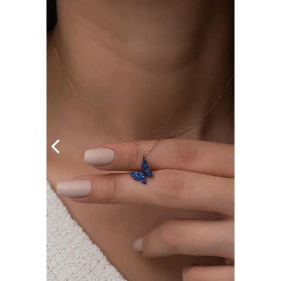 925 пробы крошечное голубое ожерелье бабочки женское ожерелье из стерлингового серебра