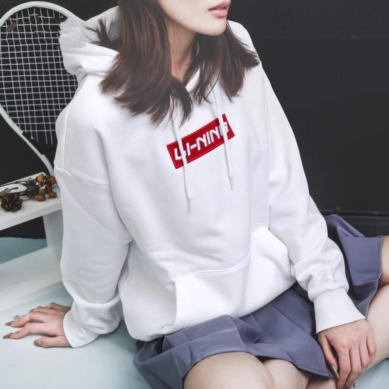 Худи с логотипом Li Ning, повседневное, на флисовой подкладке, унисекс, белое, AWDR615-1