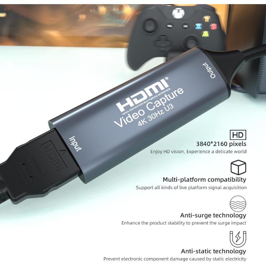 4K USB 3.0/Type-C Видеозахватывающая карта, совместимая с HDMI, Захватчик-Регистратор для PS4, Игры, DVD, Видеокамеры, Камеры, Записи, Прямые трансляции