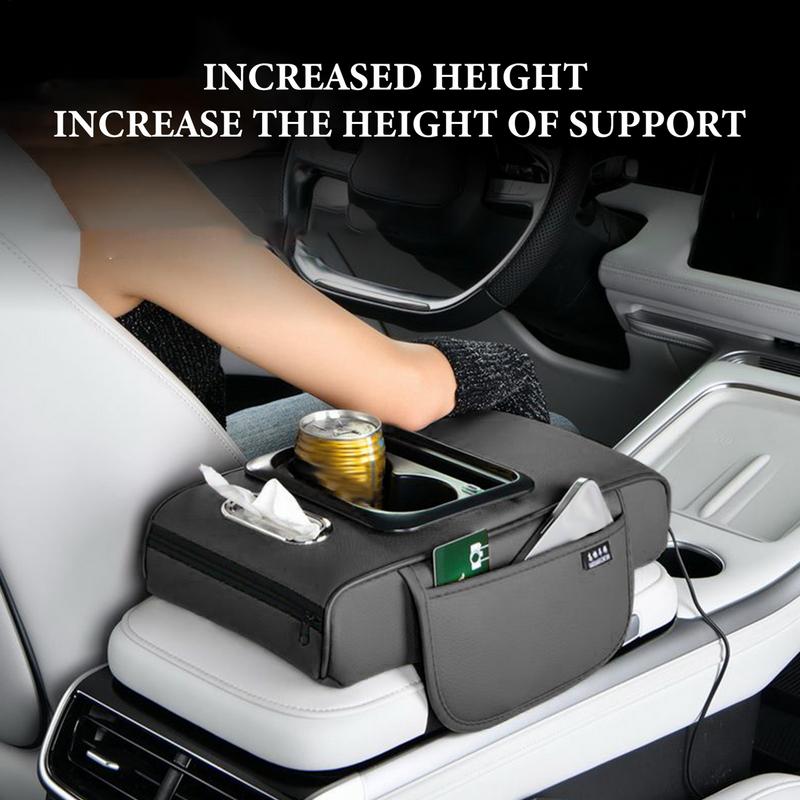 Car Armrest Cushion With Cup Holder Auto Center Console Armrest Cushion Box Elastic Belt Design Vehicle Interior Accessories For