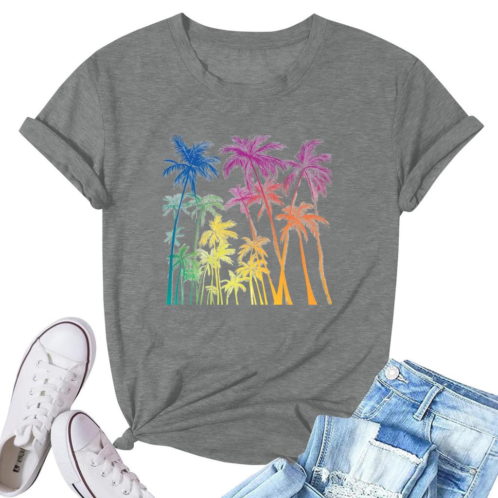 Women's Fashion Printed Casual Pleated Round Short Sleeve T-Shirt Top