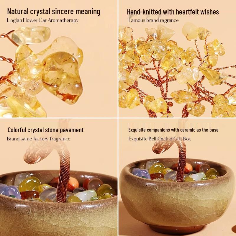 Citrine Money Tree with Agate Base - Fortune-Attracting Ornament for Home or Office
