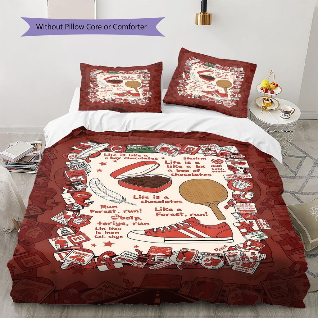 Gump illustration Pattern Bedding Quilt Set Quilt Cover Pillowcase Home Decoration Birthday Gift (1 * duvet cover + 2 * pillowcase, without core)