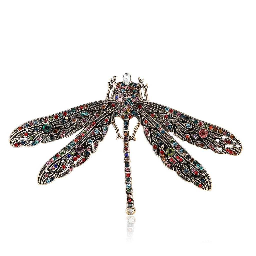 Light Luxury Retro Alloy Rhinestone Dragonfly Brooch Exquisite And Versatile Women'S Suit Cardigan Corsage Jewelry Pin