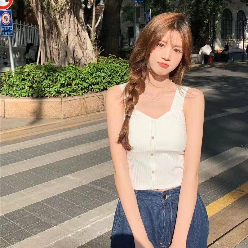 Милый укороченный топ без рукавов, женский укороченный топ, летний корейский корсетный топ, майка, трикотажный сексуальный тонкий жилет, бюстгальтер, топы женские Y2k