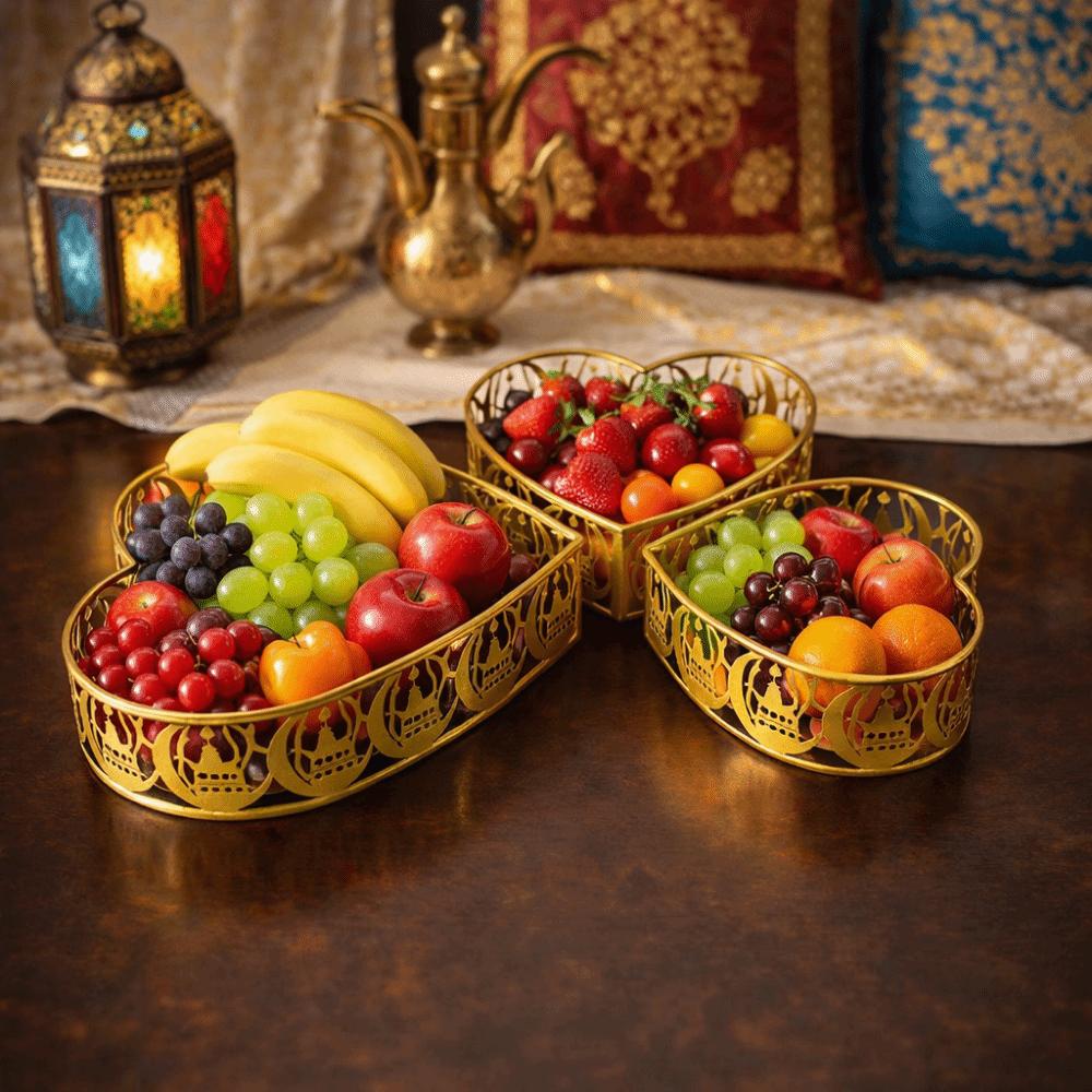 3Pcs Gold Color Ramadan Festival Art Tray Elegant Eid Candy Dish  Islamic Holidays