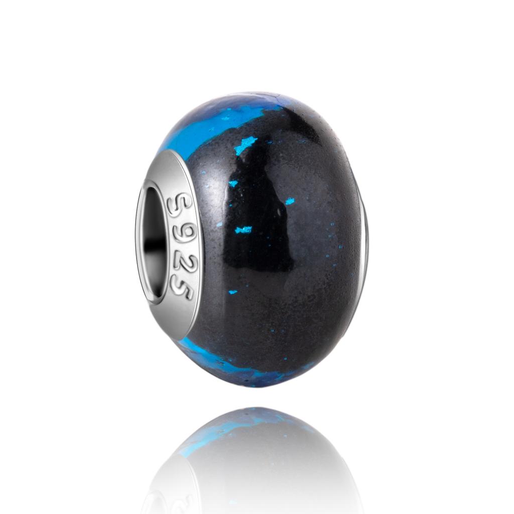 Муранское стекло Серия стерлинговое серебро 925 пробы Медный павлин синий и лепесток цветка Вращается Шарм Подходит для браслета Женские изящные циркониевые аксессуары