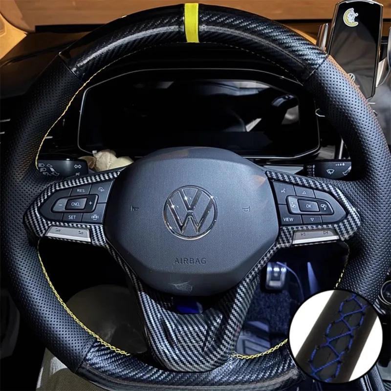 DIY Car Steering Wheel Cover Carbon Fiber Leather For Volkswagen VW Atlas Golf 8 Mk8 Jetta Passat B9 Tiguan Sharan Car Interior