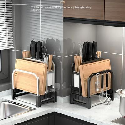 Подставка для кухонных ножей из нержавеющей стали для дома, подставка для разделочных досок, интегрированная подставка для хранения ножей на разделочной доске