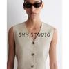 CS Summer New Product Women's Clothes Single Row Multi-Buckle V Neck Sleeveless Standard Linen Blend Dress 1283658