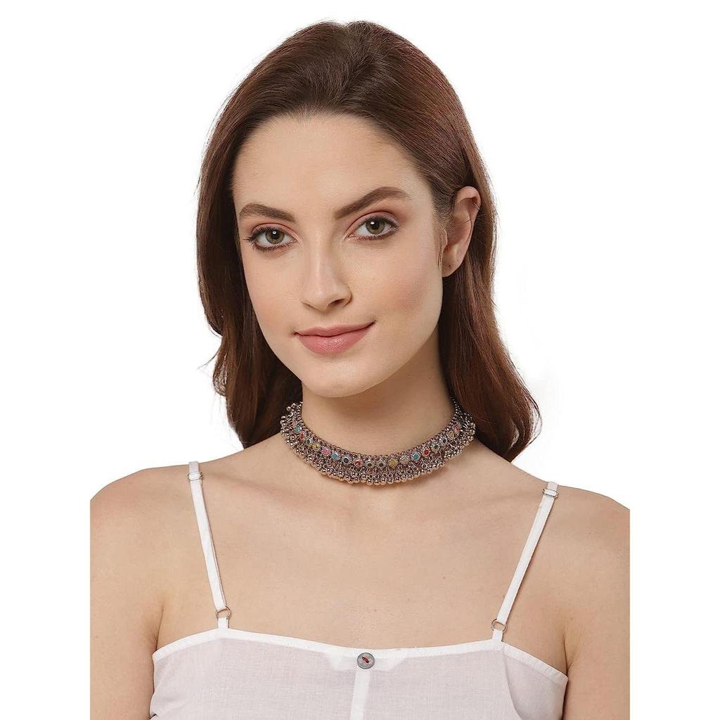 Ожерелье-чокер Shining Diva Fashion, новейшее стильное необычное оксидированное серебро, племенное колье для женщин и девочек