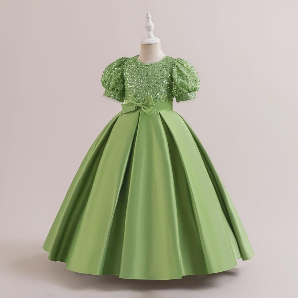 Новое платье-пачка из атласа с пайетками для девочек среднего/большого размера