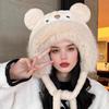Женская шапка однотонная утолщенная плюшевая шапка-медведь теплая шапка с функцией защиты ушей зимняя уличная повседневная велосипедная шапка-ушанка