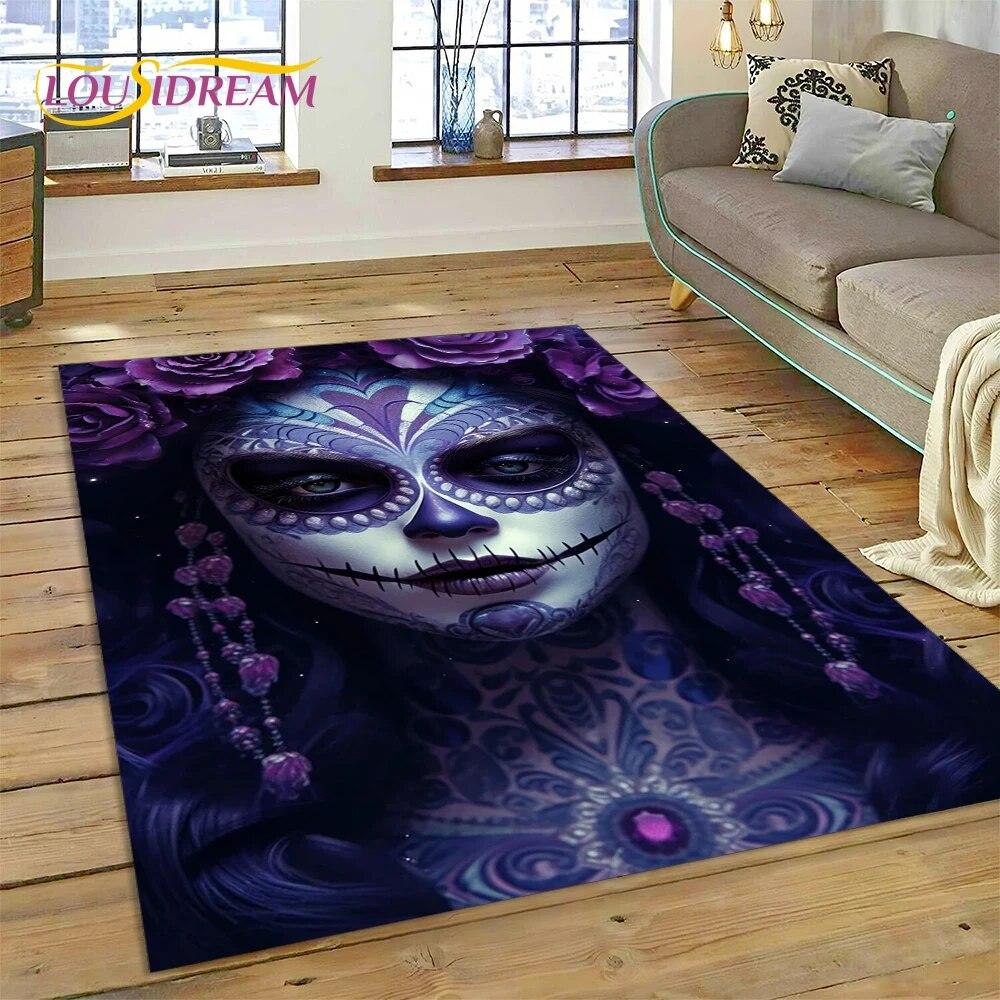 Horror Skull Girl Dead Gothic Undead Female Carpet Rug for Home Living Room Bedroom Sofa Doormat Decor,Kid Area Rug Non-slip Mat