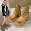 Vintage Rub Color Thick Bottom Boots Female 24 Autumn Hundreds of Short Biker Boots Yellow Boots