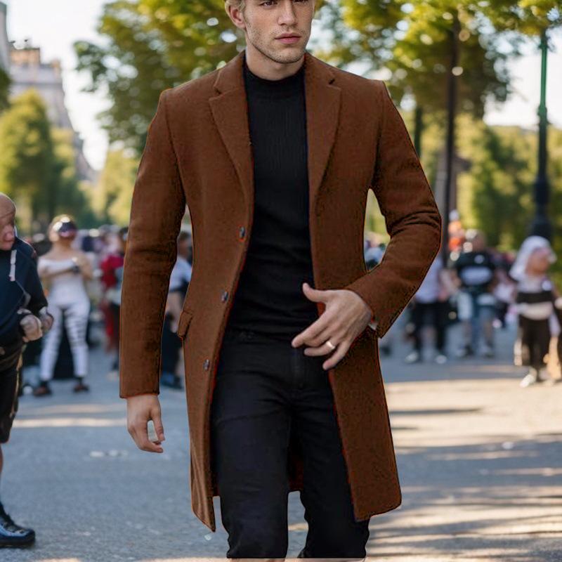 Шерстяное пальто Мужское пальто Японское и корейское однобортное шерстяное пальто