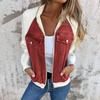Women Jacket Color Matching Zip-up Pockets Cardigan Long Sleeves Patchwork Raglan Shoulder Turn-down Collar