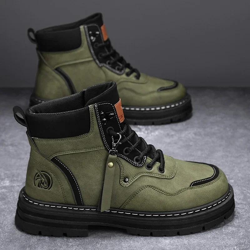 Mens Boots Casual Shoes Winter Platform Leather Designer Luxury Chelsea Cowboy Outdoor Work Safety Ankle Sneakers 2025