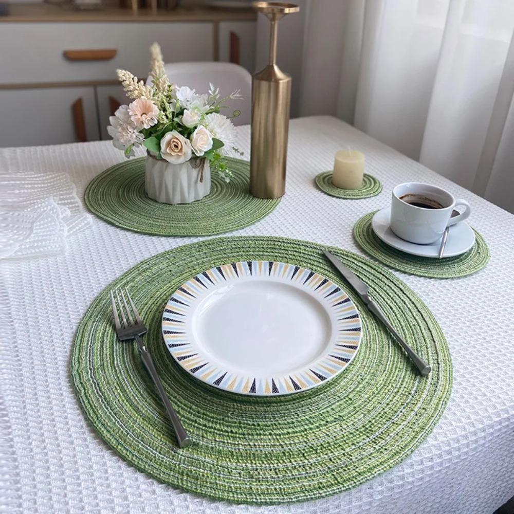 Nordic Style 12 Inch Round Ramie Woven Cup Mat Placemats Heat-Resistant Stain Resistant Anti-Skid Table Mats Placemats
