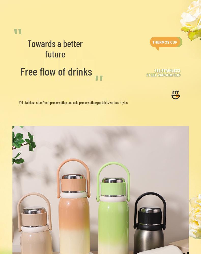 Stylish Large-Capacity Gradient 316 Stainless Steel Insulated Tea Cup, Portable and Convenient.