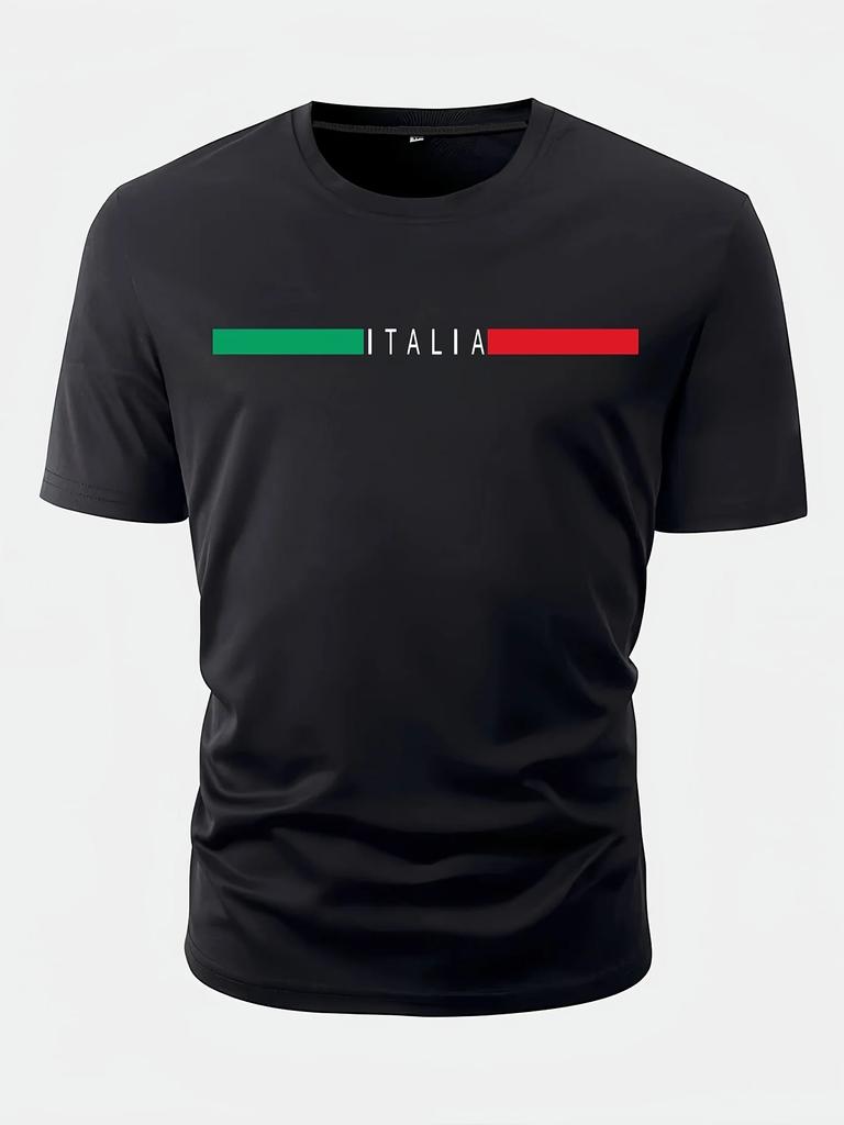 Italia Print, Unisex's Graphic Design Crew Neck Active T-shirt, Casual Comfy Tees Tshirts For Summer, Unisex's Clothing Tops