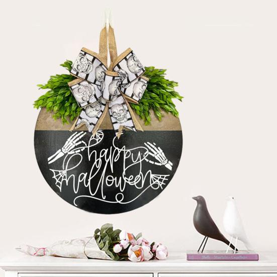 Хэллоуин Скелет Приветственное украшение на дверь Искусственные листья Бант Декор В помещении На улице Знак на Хэллоуин Украшение для семейного сбора