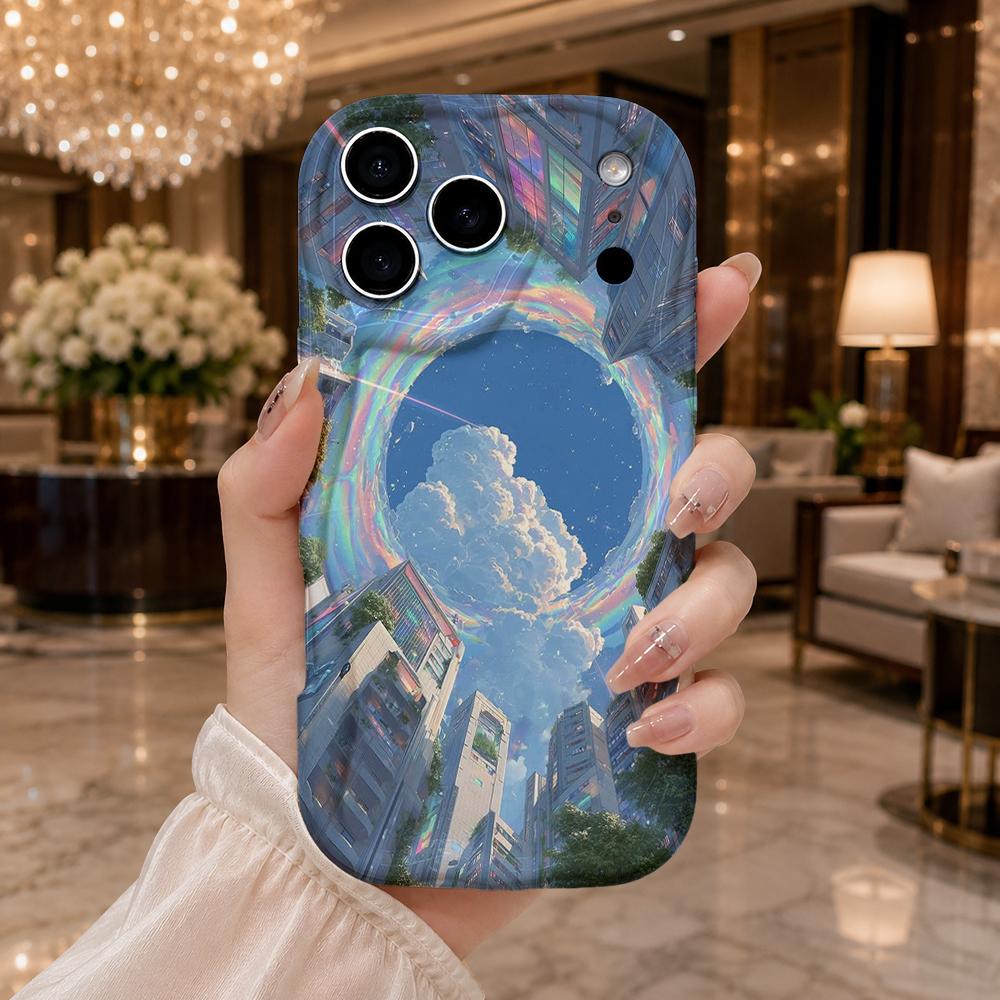 Sky City Portal Phone Case Rainbow Cloud Holographic Surreal Art Cover for iPhone Soft TPU