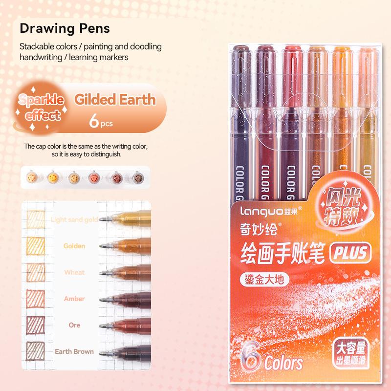 6 PCS Drawing Highlighter Morandi Gel Pen Glitter Effects Student Diary Scrapbook Painting DIY Office School Supplies Stationery