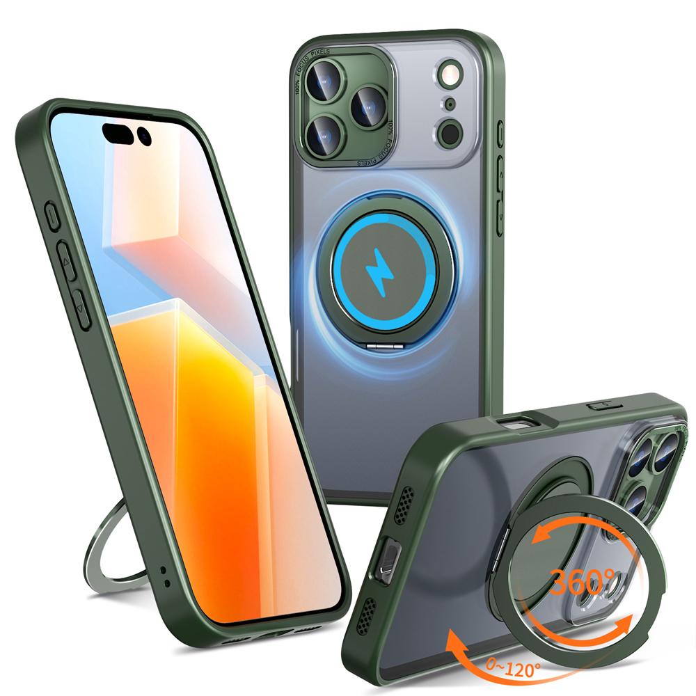 KEYSION Противоударный матовый прозрачный чехол для MagSafe для iPhone 17 Pro Max с вращающейся на 360° магнитной подставкой-кольцом, задняя крышка для телефона