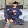 Полосатый принт с круглым вырезом большого размера мужская пижама мода для взрослых мужчин гребенной хлопковой ночной рубашки новые осенне-зимние дома