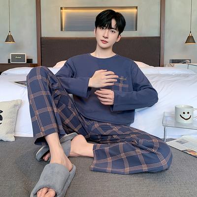 Полосатый принт с круглым вырезом большого размера мужская пижама мода для взрослых мужчин гребенной хлопковой ночной рубашки осень/зима Lounges Y2k