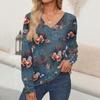 Women's Tops Floral Print Long Sleeve Shirt V Neck Casual Loose Tee Autumn Clothing