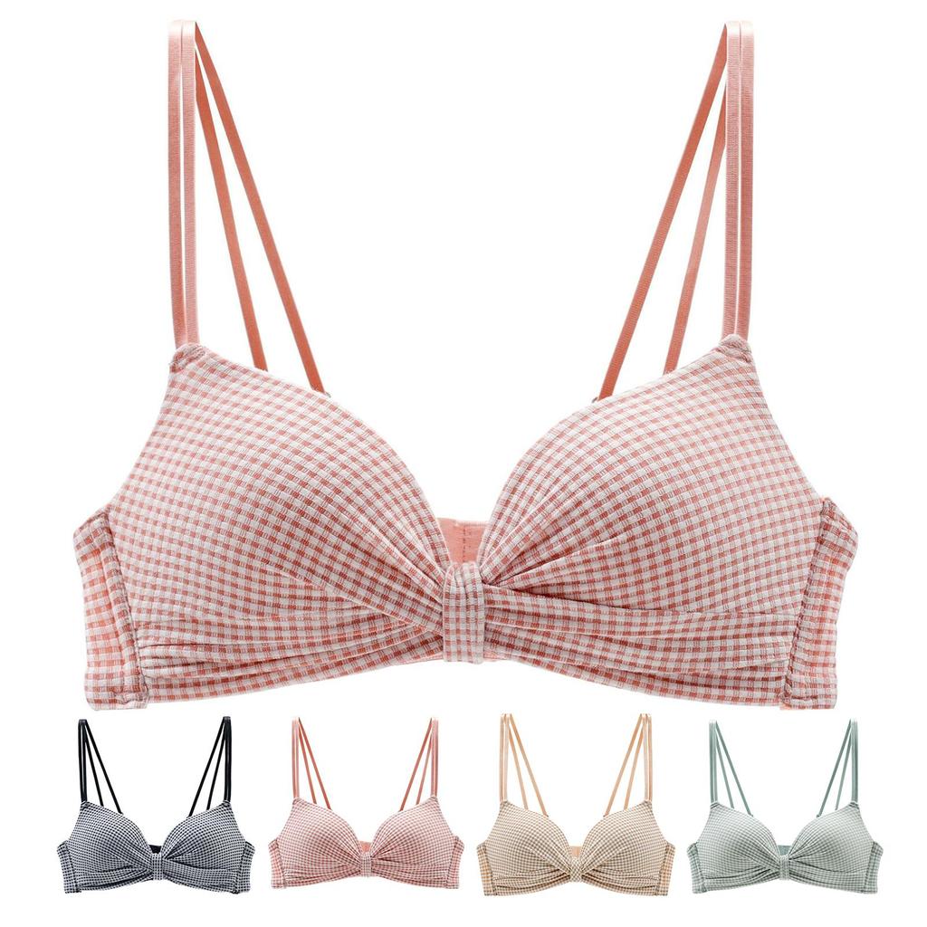 Женский бюстгальтер с клетчатым принтом, пуш-ап, регулируемый плечевой ремень, мягкий бесшовный, без стального кольца, мягкая дышащая задняя застежка, женское интимное нижнее белье