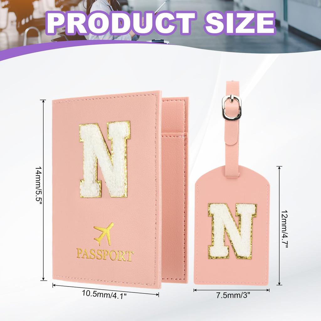 PATIKIL Набор дорожных бирок для паспорта и багажа с обложкой для паспорта с инициалом и буквой-шевроном, дорожная сумка-кошелек, идентификатор чемодана для женщин и