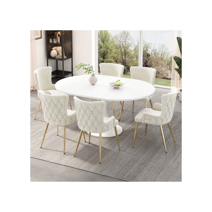 Chaises De Salle À Manger - MUVOE - Ensemble De 6 - Velours Beige - Pieds En Métal Doré - Design Moderne