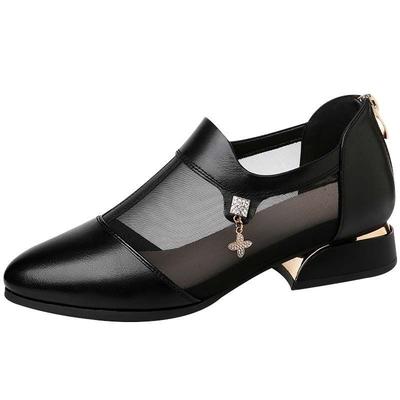 Новые грубые каблуки сандалии для женщин летние сетчатые полые одинарные кожаные туфли