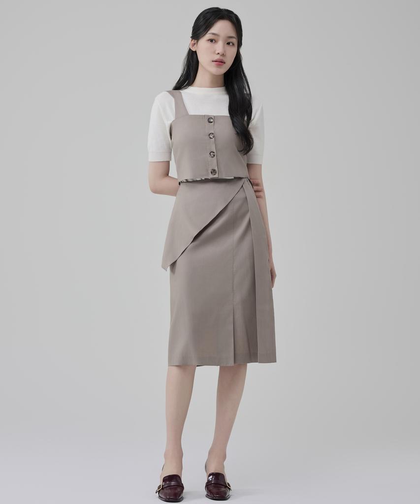 Hye Young Kim Cord Set Peplum Skirt-Taupe