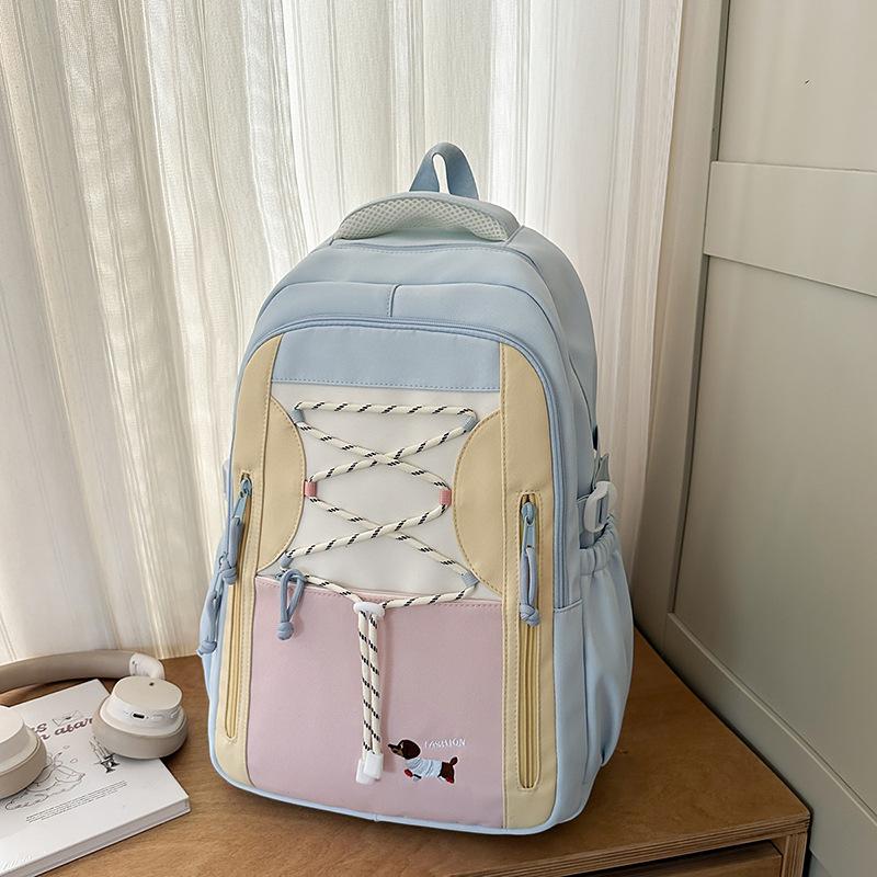 School Bag High Value Contrasting Color Girl Large Capacity Cute High School Student Backpack Large Capacity Anti-theft School Bag