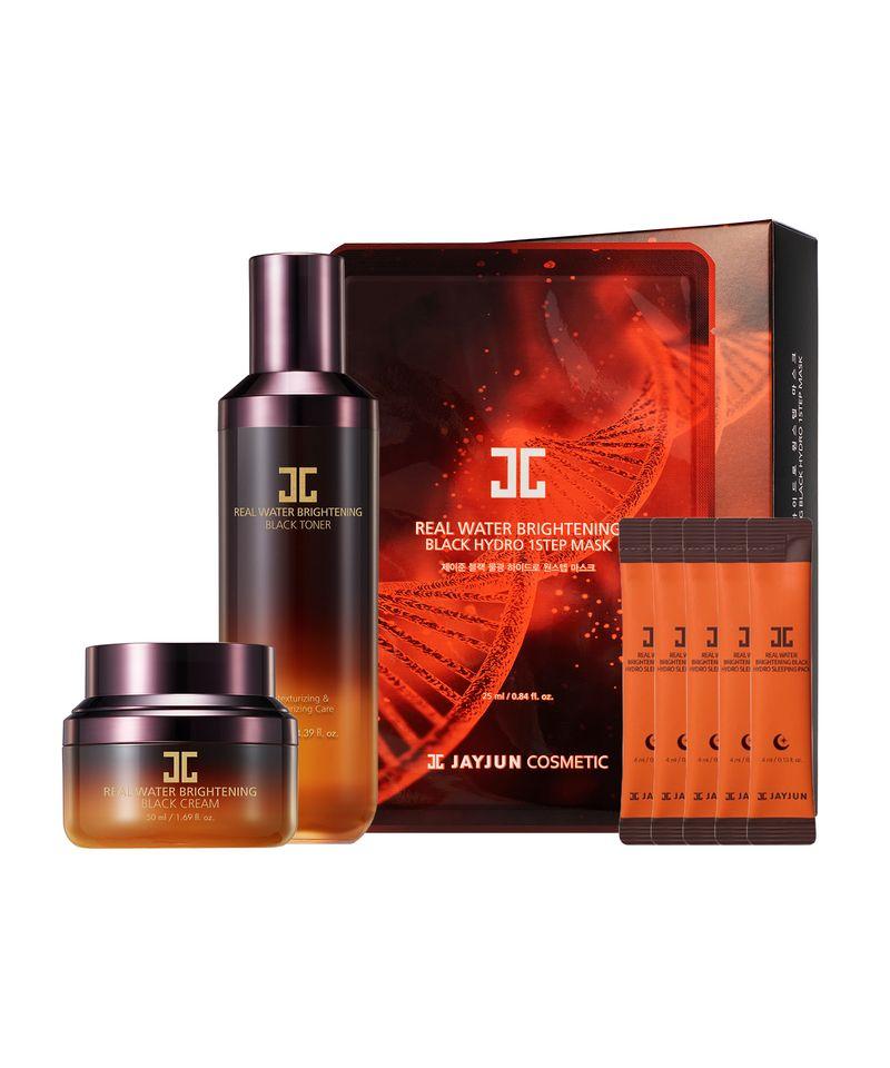 Black Water Glow Skincare Set (Cream + Toner + Hydro Mask 1st Step 10 Sheets + Sleeping Pack 5 Packs)