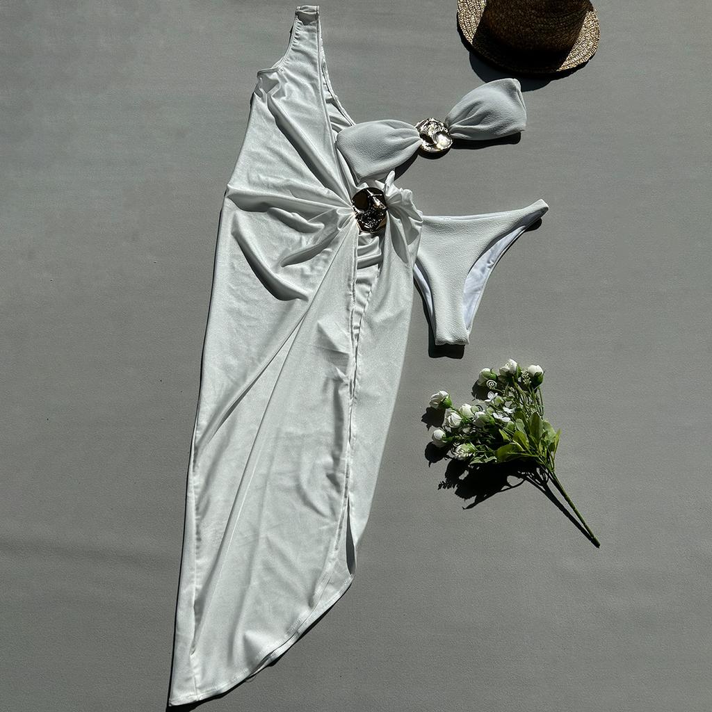 3 предмета сексуальный женский купальник женский купальник бандо бикини сплошной комплект бикини купальный костюм пляжная одежда накидки длинное платье макси