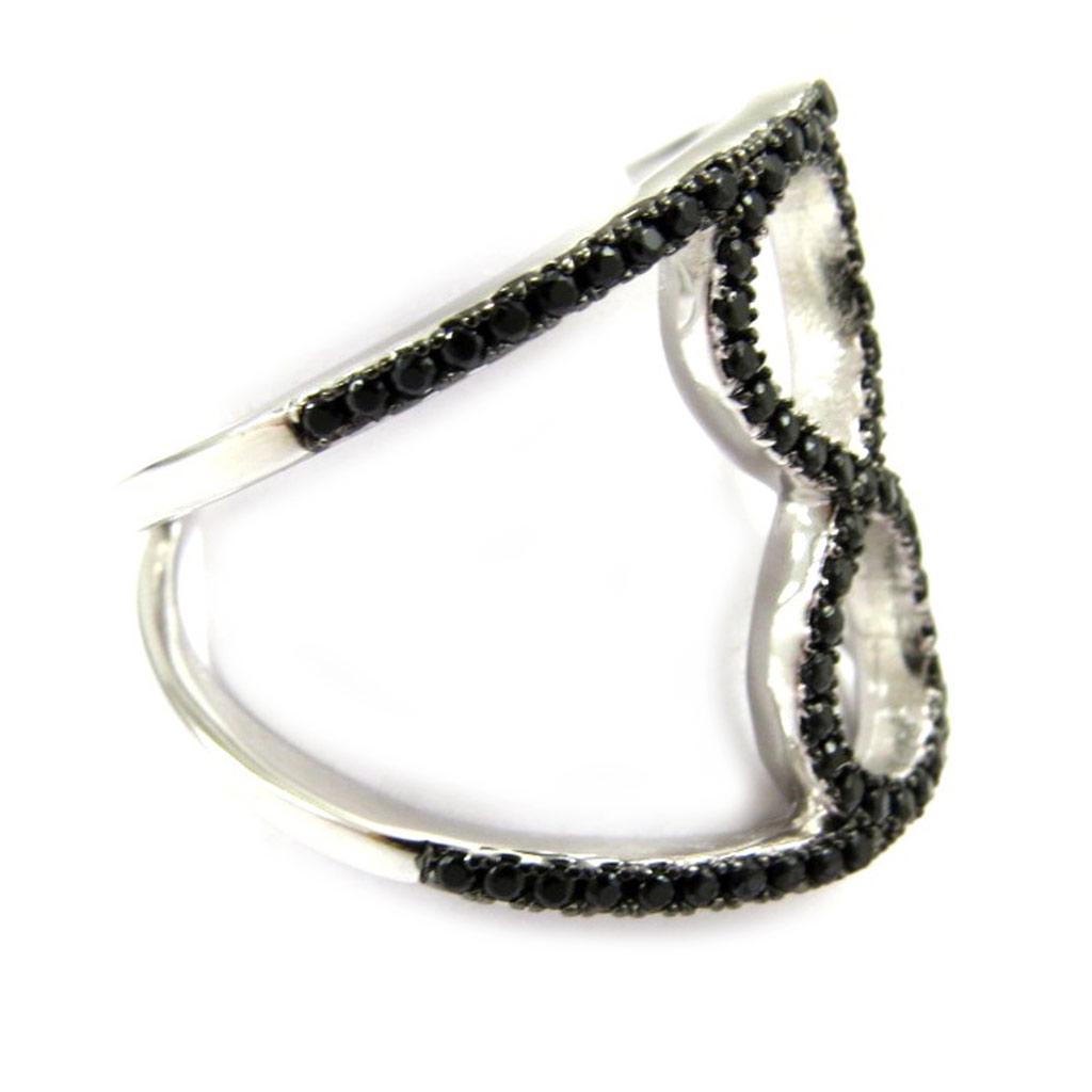 Серебряное кольцо 'Сисси' чёрное (бесконечность)