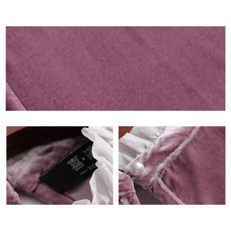 Женская рубашка из золотого бархата, новый весенний стиль, свободный крой, высокое качество, однотонная, с грибовидным воротником, средней длины