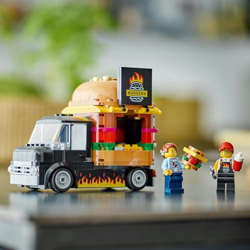 Игрушка LEGO City Грузовик с гамбургерами, Подарок на день рождения, Развивающие конструкторы, для мальчиков и девочек, Возраст 5, 6, 7 и 8 лет, Транспортное средство, Миниатюрная машинка, Модель машины, 60