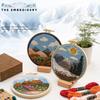 1Pc Landscape Embroidery Sky Clouds Snow Mountain Forest DIY Embroidery Needlework Bamboo Embroidery Frame English Kit for Embroidery Hobby Beginner