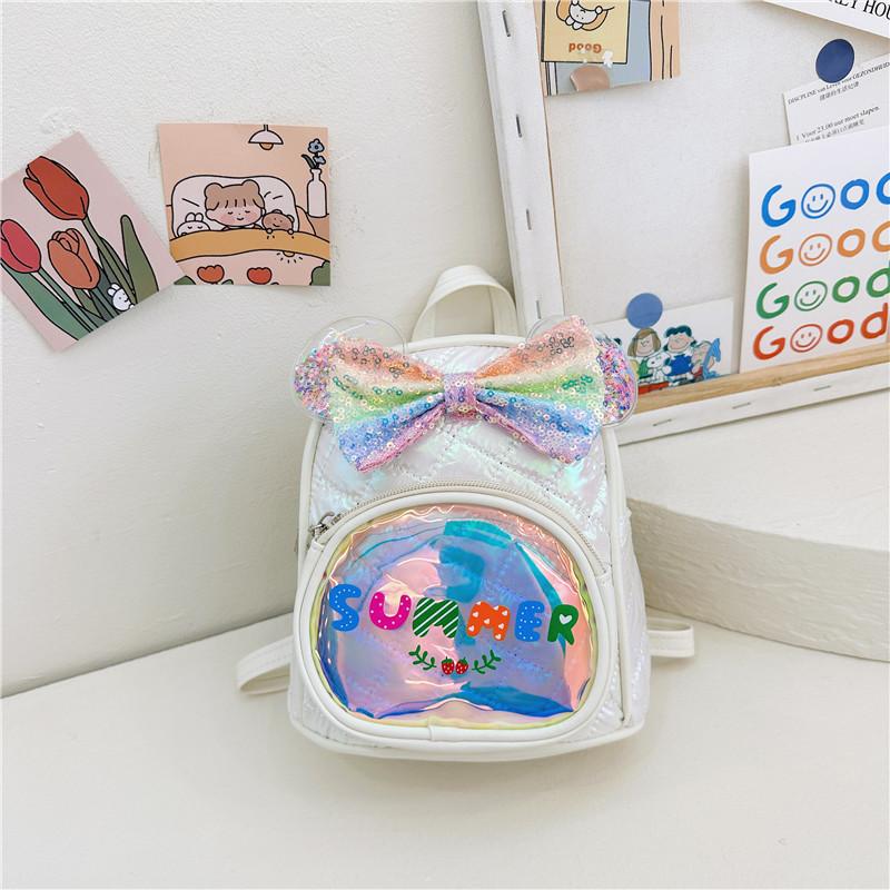 Lovely Soft Pu Material Kids Backpack With Shiny Sequins For School And Play