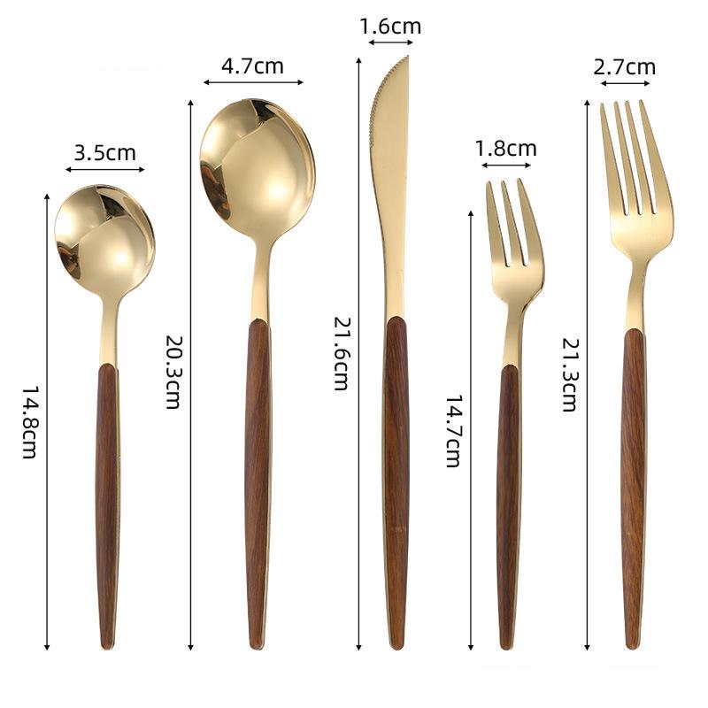 Набор столовых приборов из 5 предметов из нержавеющей стали с имитацией деревянной ручки, кухонная посуда для ресторана, западный нож, вилка, ложка, набор столовых приборов