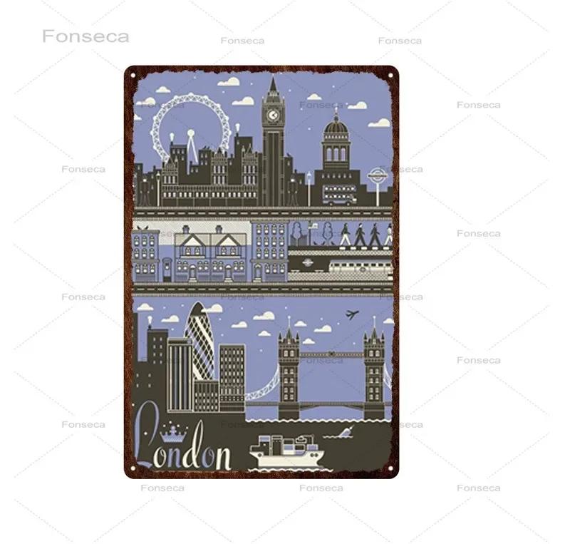 Paris Roma City Metal Sign Vintage Metal Plaque Travel Plates Decor For Bar Home Wall Decor Tin Sign Landscape Poster