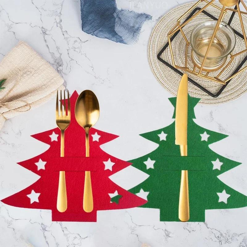 Christmas Tree Knife and Fork Clips Holiday Felt Cloth Cutlery Set Classic Christmas Tree Bags Xmas Decorations Table Layout