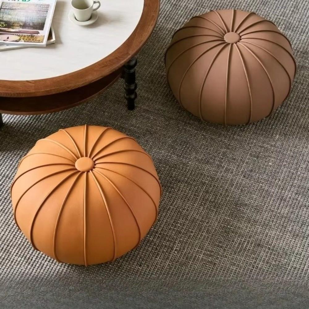 Unstuffed Pumpkin Pouf Cover PU Leather Storage Bag Modern Shoe Stool Cover Home Use